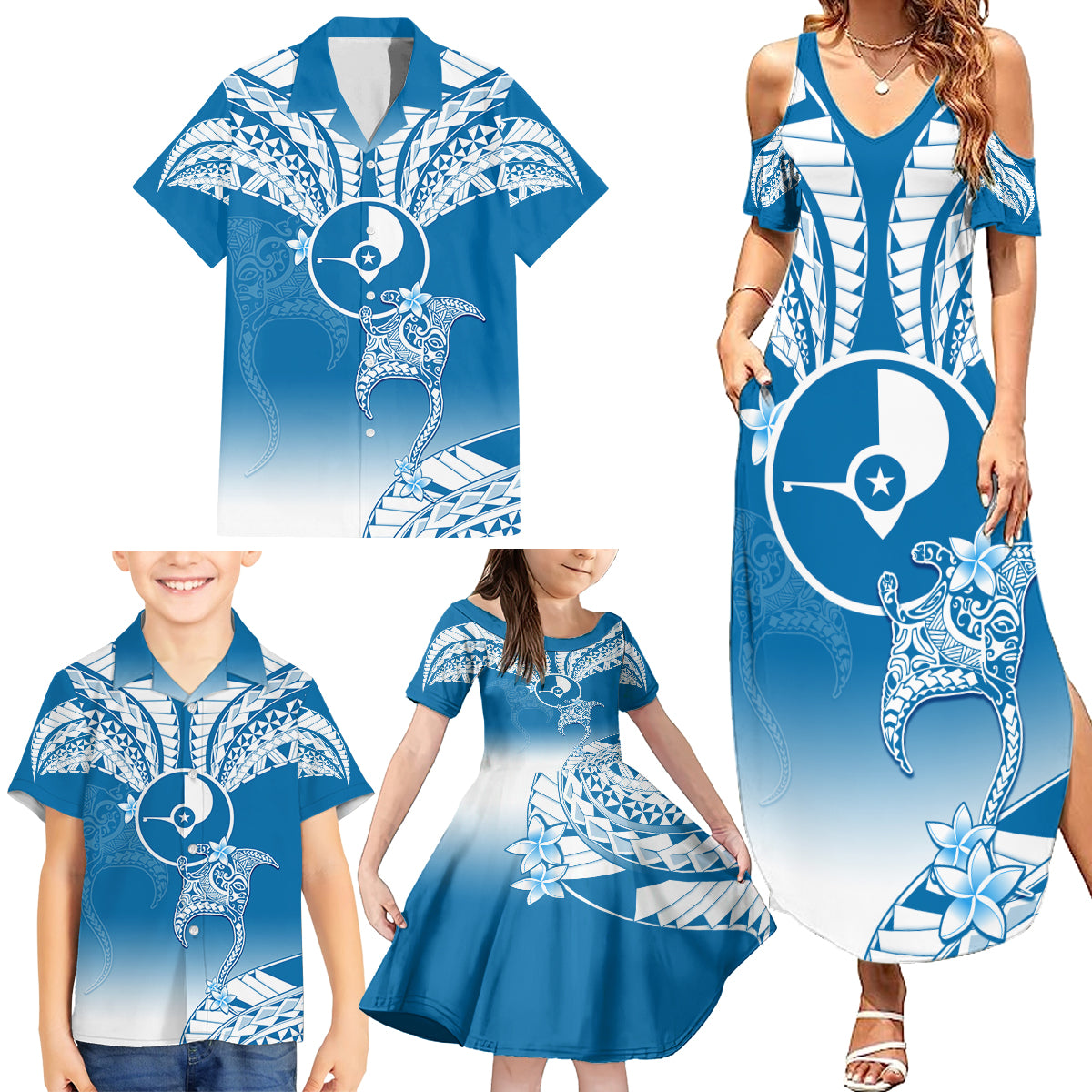 Personalised FSM Yap Constitution Day Family Matching Summer Maxi Dress and Hawaiian Shirt Polynesian Batoids LT05 - Polynesian Pride