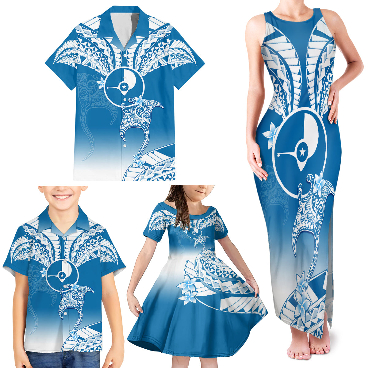 Personalised FSM Yap Constitution Day Family Matching Tank Maxi Dress and Hawaiian Shirt Polynesian Batoids LT05 - Polynesian Pride