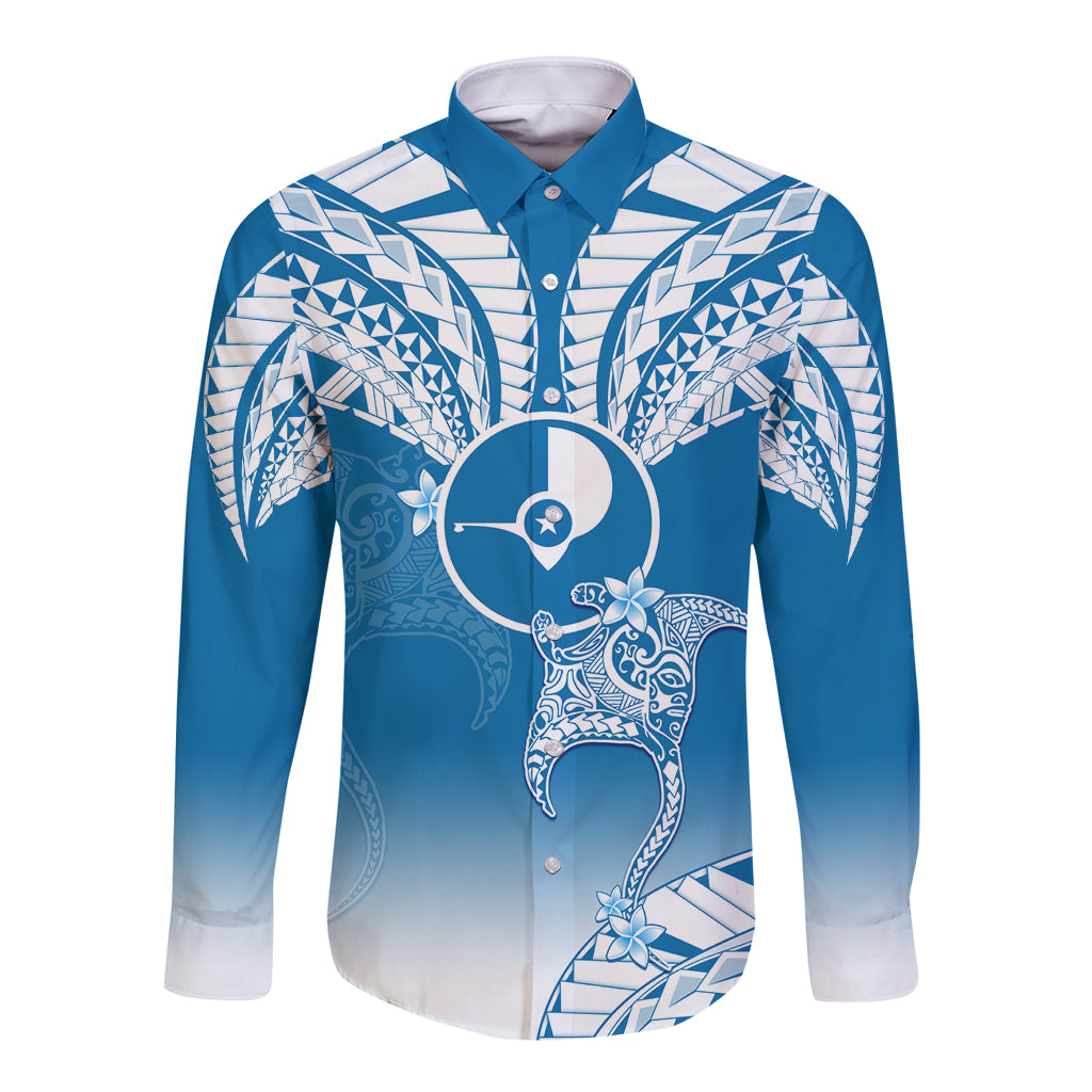 Personalised FSM Yap Constitution Day Long Sleeve Button Shirt Polynesian Batoids LT05 Unisex Blue - Polynesian Pride