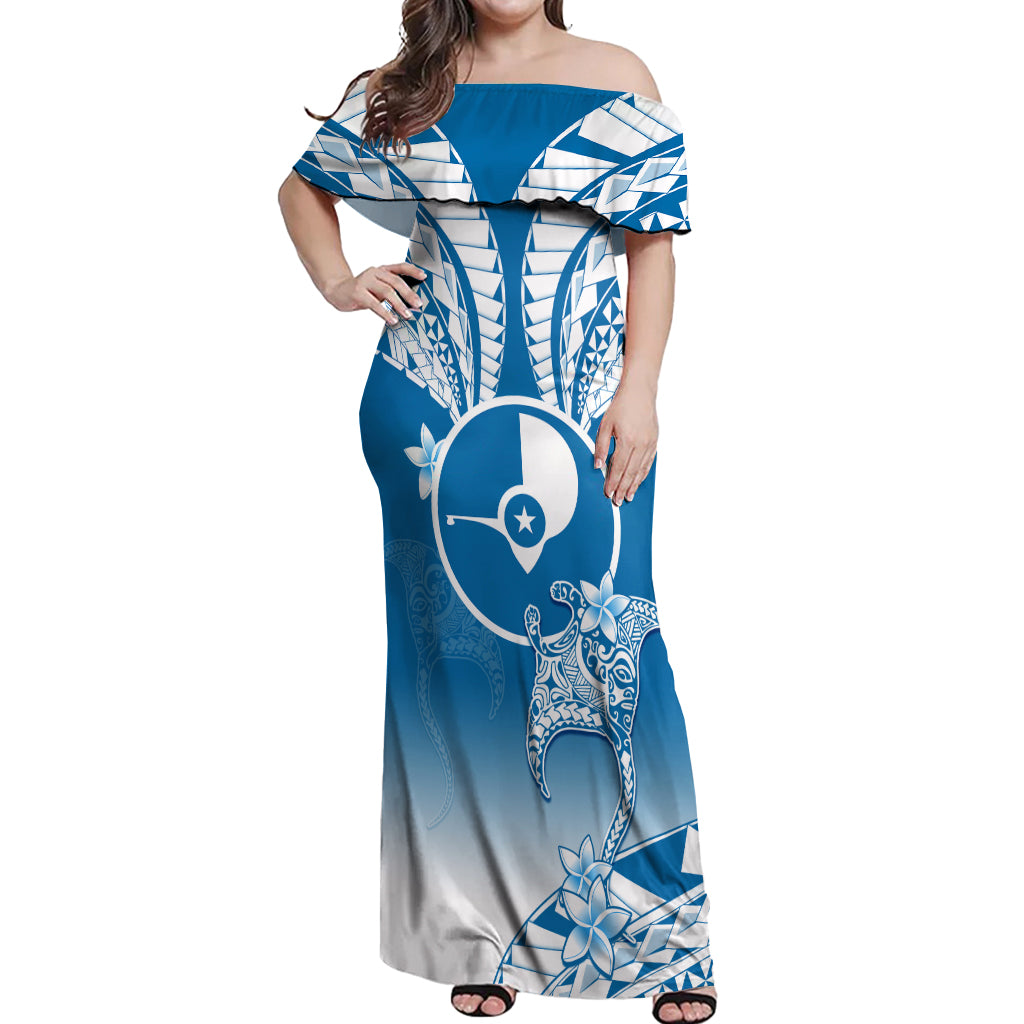 Personalised FSM Yap Constitution Day Off Shoulder Maxi Dress Polynesian Batoids LT05 Women Blue - Polynesian Pride