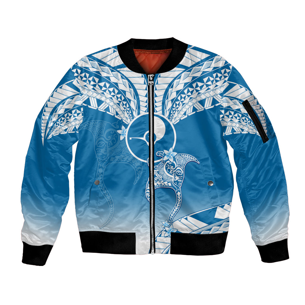 Personalised FSM Yap Constitution Day Sleeve Zip Bomber Jacket Polynesian Batoids LT05 Unisex Blue - Polynesian Pride