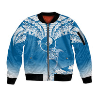 Personalised FSM Yap Constitution Day Sleeve Zip Bomber Jacket Polynesian Batoids LT05 Unisex Blue - Polynesian Pride