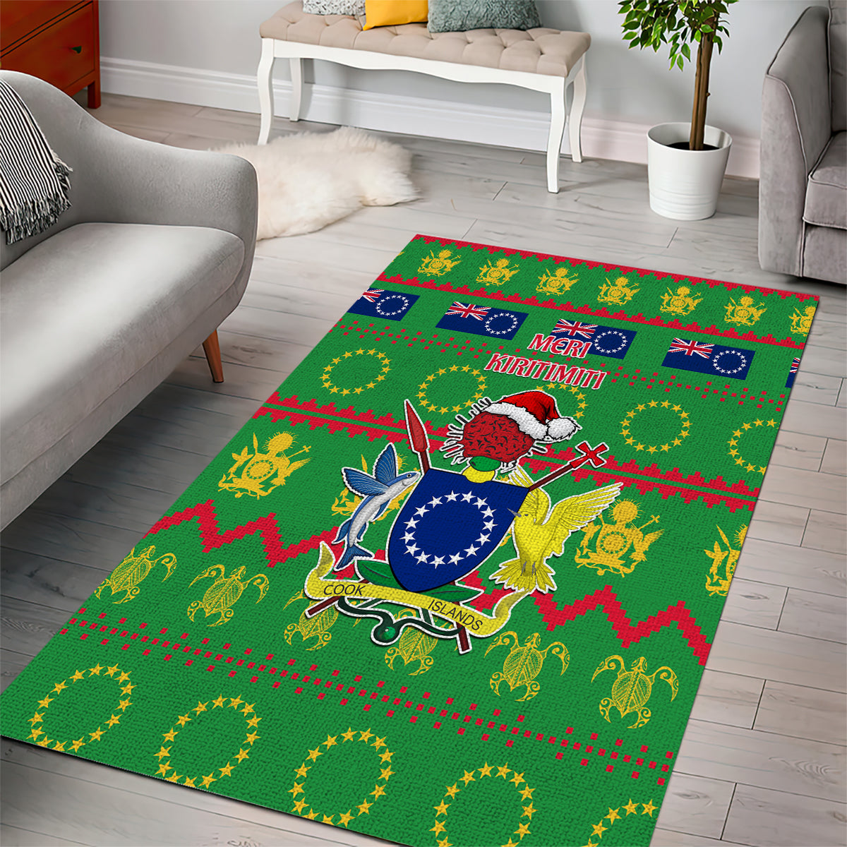 Cook Islands Christmas Area Rug Santa Coat Of Arms Meri Kiritimiti LT05 - Polynesian Pride