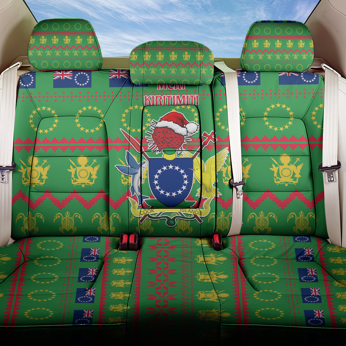 Cook Islands Christmas Back Car Seat Cover Santa Coat Of Arms Meri Kiritimiti