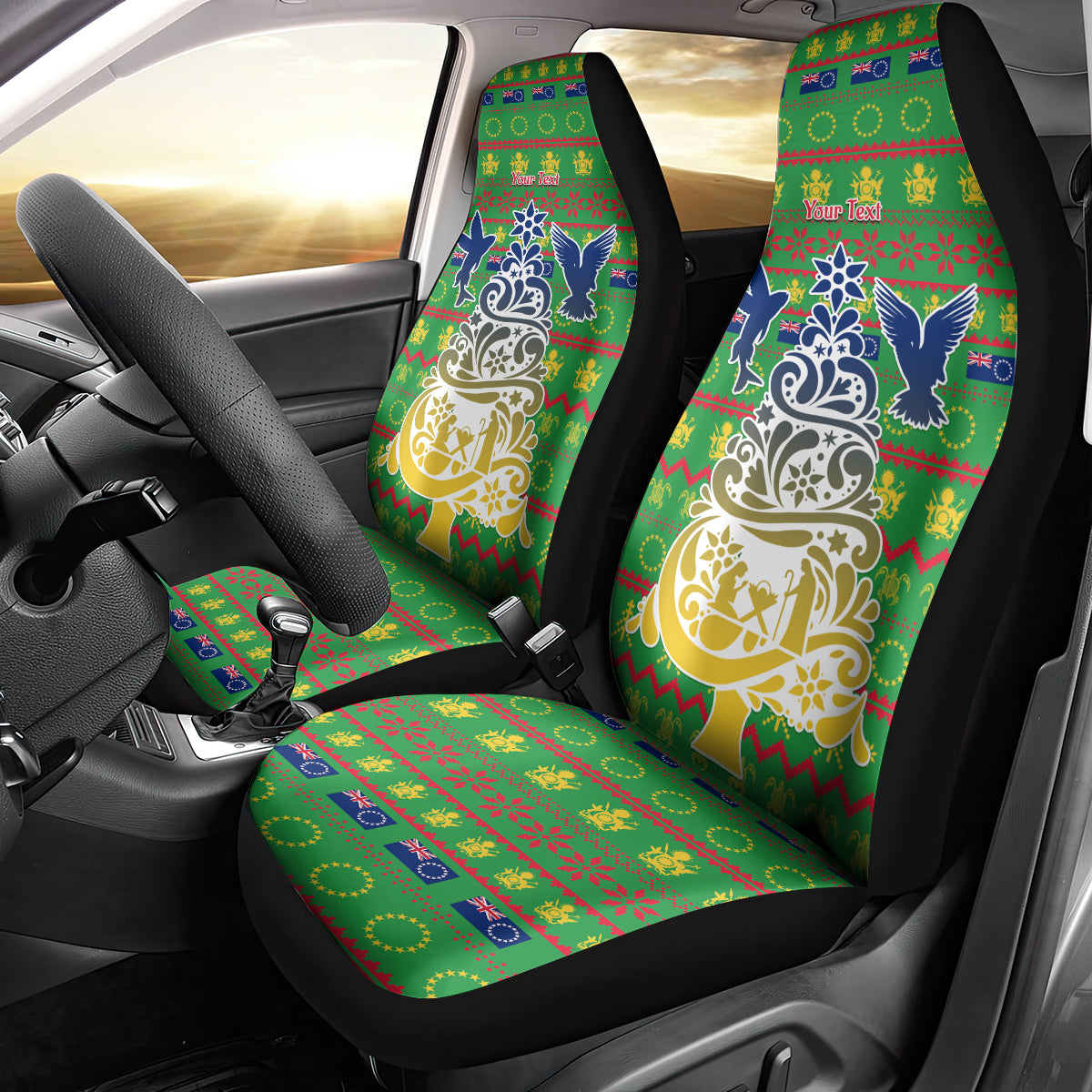 Personalised Cook Islands Christmas Car Seat Cover Santa Coat Of Arms Meri Kiritimiti LT05 - Polynesian Pride