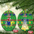 Personalised Cook Islands Christmas Ceramic Ornament Santa Coat Of Arms Meri Kiritimiti LT05 Oval Green - Polynesian Pride