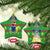 Personalised Cook Islands Christmas Ceramic Ornament Santa Coat Of Arms Meri Kiritimiti LT05 Star Green - Polynesian Pride