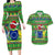 Personalised Cook Islands Christmas Couples Matching Long Sleeve Bodycon Dress and Hawaiian Shirt Santa Coat Of Arms Meri Kiritimiti LT05 Green - Polynesian Pride