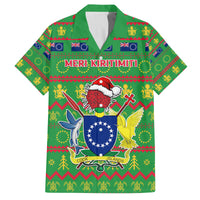 Personalised Cook Islands Christmas Family Matching Long Sleeve Bodycon Dress and Hawaiian Shirt Santa Coat Of Arms Meri Kiritimiti LT05 Dad's Shirt - Short Sleeve Green - Polynesian Pride