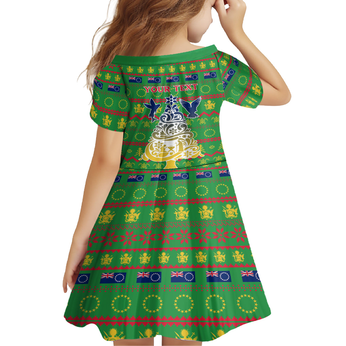 Personalised Cook Islands Christmas Family Matching Off Shoulder Maxi Dress and Hawaiian Shirt Santa Coat Of Arms Meri Kiritimiti LT05 - Polynesian Pride