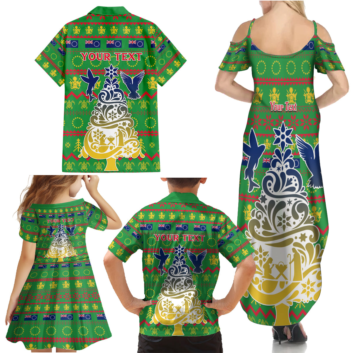 Personalised Cook Islands Christmas Family Matching Summer Maxi Dress and Hawaiian Shirt Santa Coat Of Arms Meri Kiritimiti LT05 - Polynesian Pride