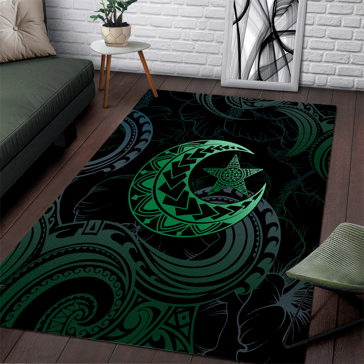 Polynesia Area Rug With Islam Crescent And Star LT05 Green - Polynesian Pride