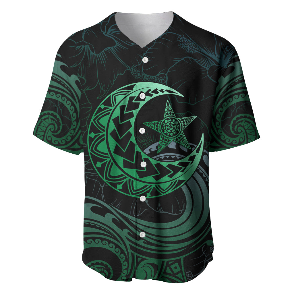 Personalised Polynesia Baseball Jersey With Islam Crescent And Star LT05 Green - Polynesian Pride