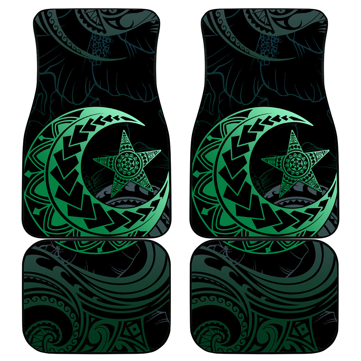 Polynesia Car Mats With Islam Crescent And Star LT05 Green - Polynesian Pride