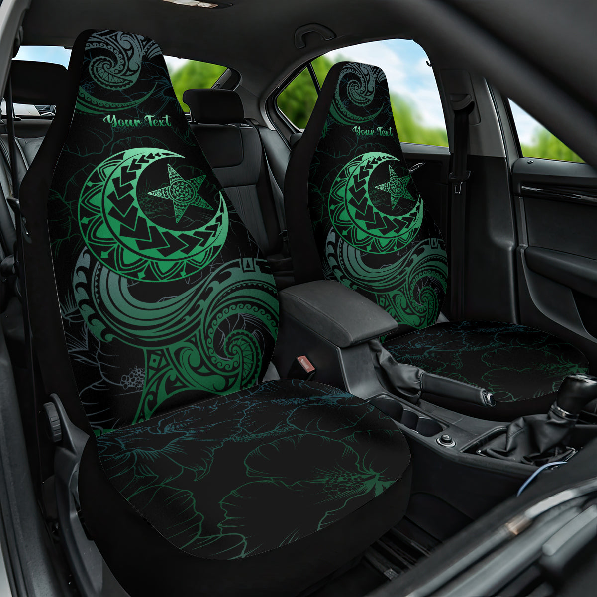 Personalised Polynesia Car Seat Cover With Islam Crescent And Star LT05 One Size Green - Polynesian Pride