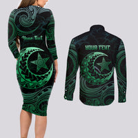 Personalised Polynesia Couples Matching Long Sleeve Bodycon Dress and Long Sleeve Button Shirt With Islam Crescent And Star LT05 - Polynesian Pride