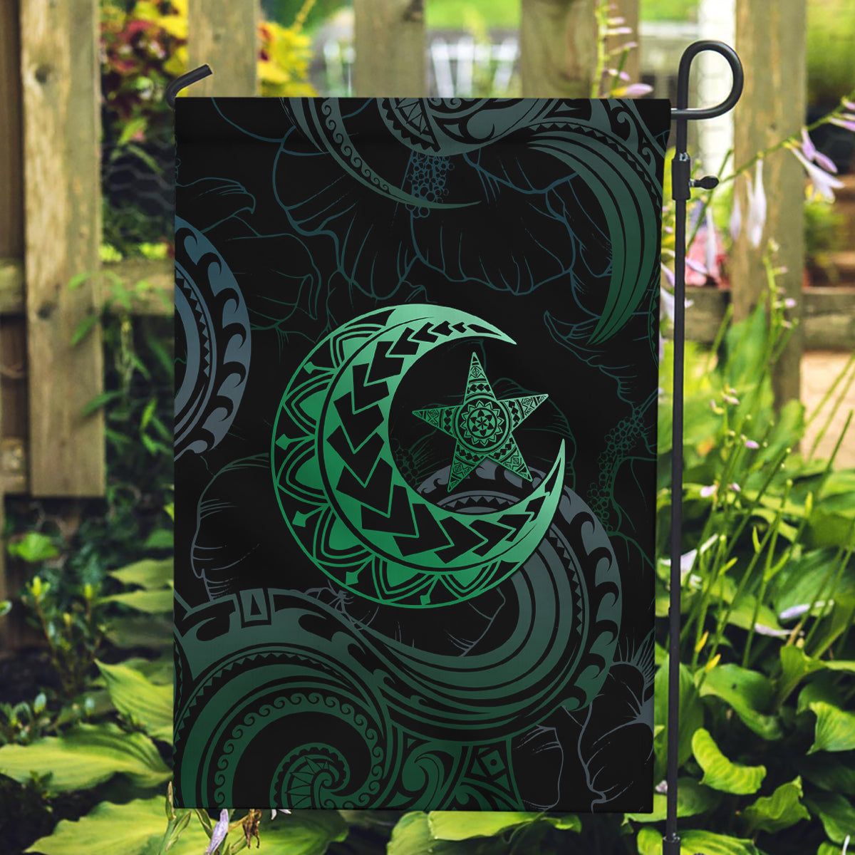 Polynesia Garden Flag With Islam Crescent And Star LT05 Garden Flag Green - Polynesian Pride