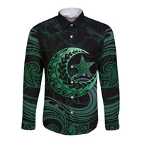 Personalised Polynesia Long Sleeve Button Shirt With Islam Crescent And Star LT05 Unisex Green - Polynesian Pride