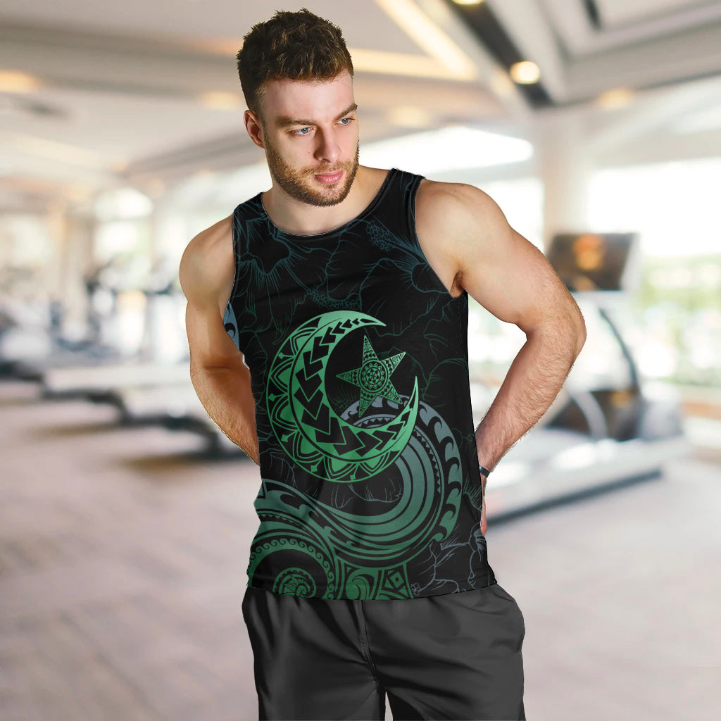 Personalised Polynesia Men Tank Top With Islam Crescent And Star LT05 Green - Polynesian Pride