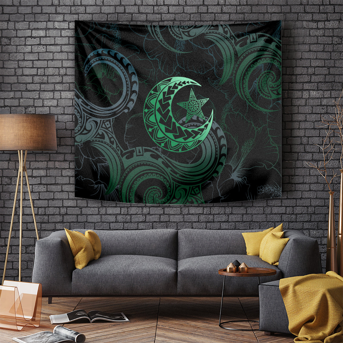 Polynesia Tapestry With Islam Crescent And Star LT05 Green - Polynesian Pride