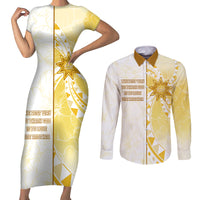 Personalised Polynesia Couples Matching Short Sleeve Bodycon Dress and Long Sleeve Button Shirt Bahai Faith Symbol LT05 Yellow - Polynesian Pride