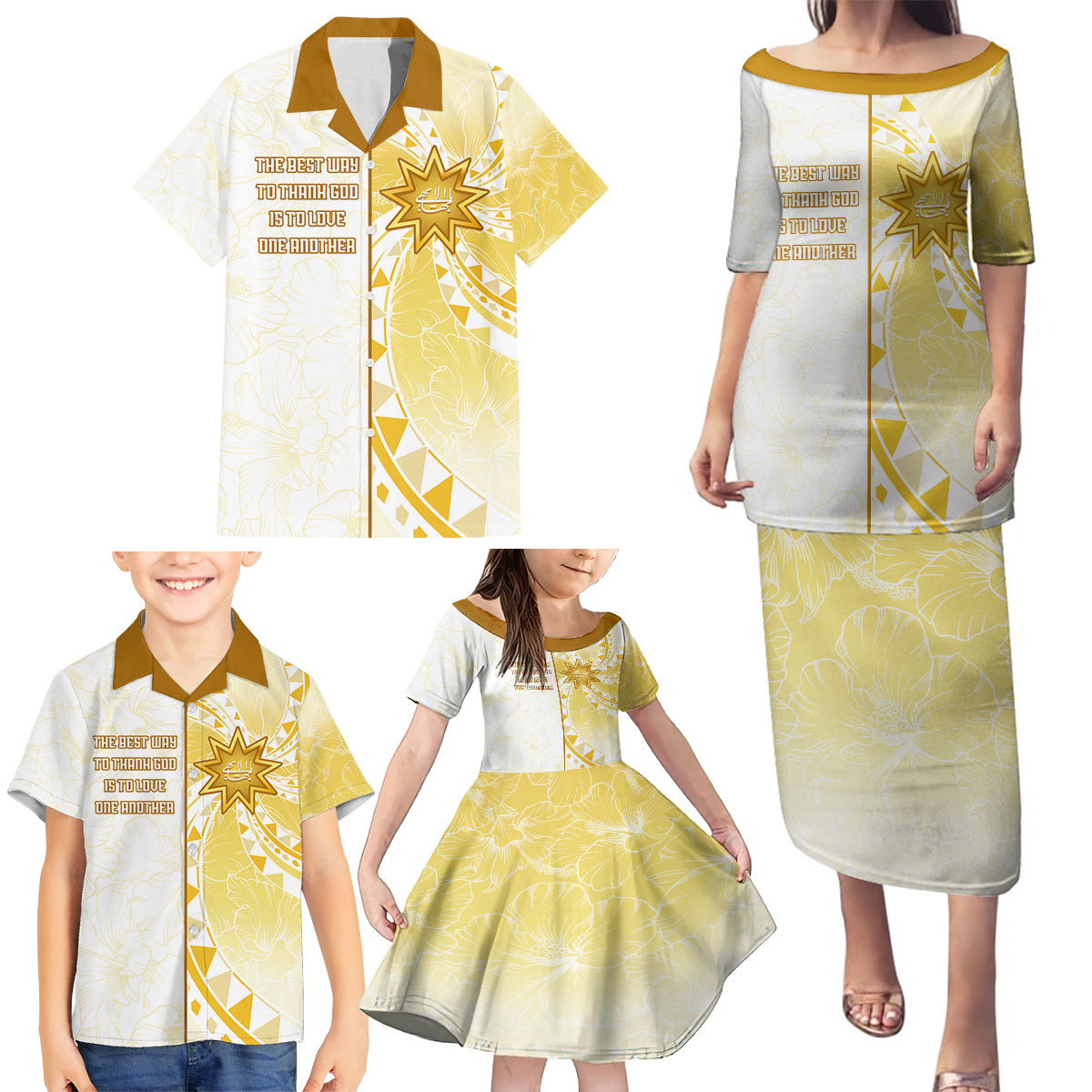 Personalised Polynesia Family Matching Puletasi Dress and Hawaiian Shirt Bahai Faith Symbol LT05 - Polynesian Pride