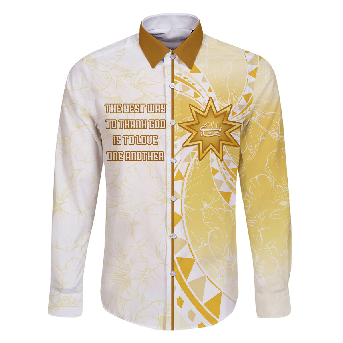 Personalised Polynesia Family Matching Summer Maxi Dress and Hawaiian Shirt Bahai Faith Symbol LT05 Dad's Shirt - Long Sleeve Yellow - Polynesian Pride