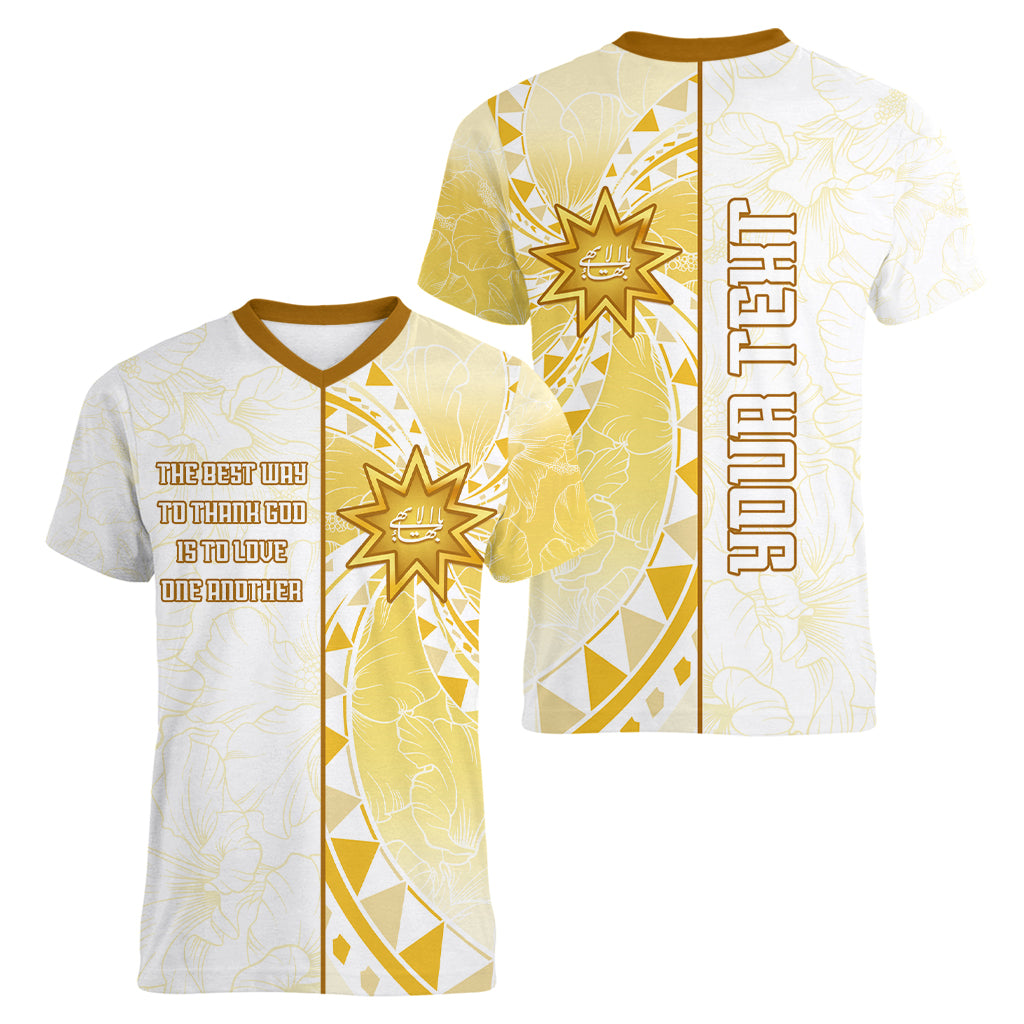 Personalised Polynesia Women V Neck T Shirt Bahai Faith Symbol LT05 - Polynesian Pride