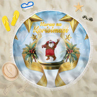 Fiji Christmas Beach Blanket Snow Globe With Fijian Santa LT05 One Size 150cm Blue - Polynesian Pride