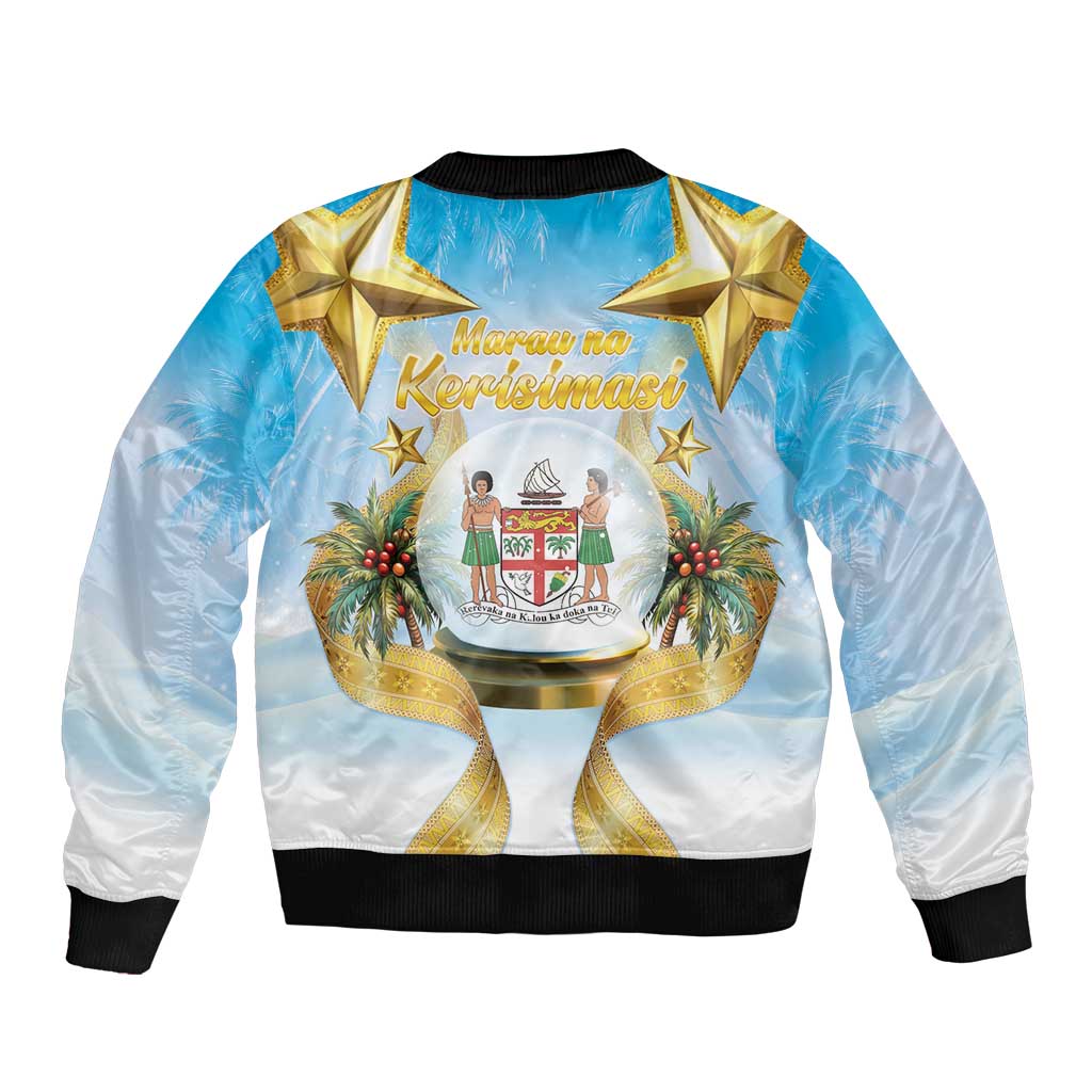 Fiji Christmas Bomber Jacket Snow Globe With Fijian Santa LT05