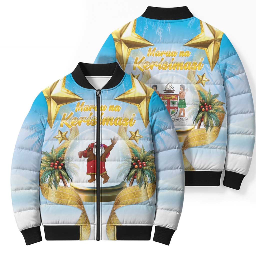 Fiji Christmas Bomber Puffer Jacket Snow Globe With Fijian Santa LT05