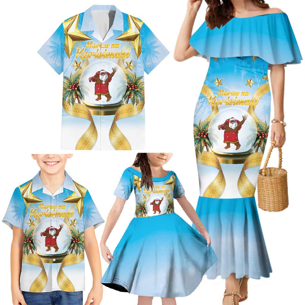 Fiji Christmas Family Matching Mermaid Dress and Hawaiian Shirt Snow Globe With Fijian Santa LT05