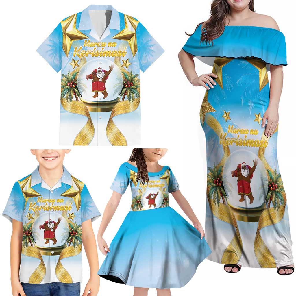 Fiji Christmas Family Matching Off Shoulder Maxi Dress and Hawaiian Shirt Snow Globe With Fijian Santa LT05