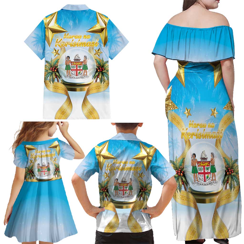 Fiji Christmas Family Matching Off Shoulder Maxi Dress and Hawaiian Shirt Snow Globe With Fijian Santa LT05