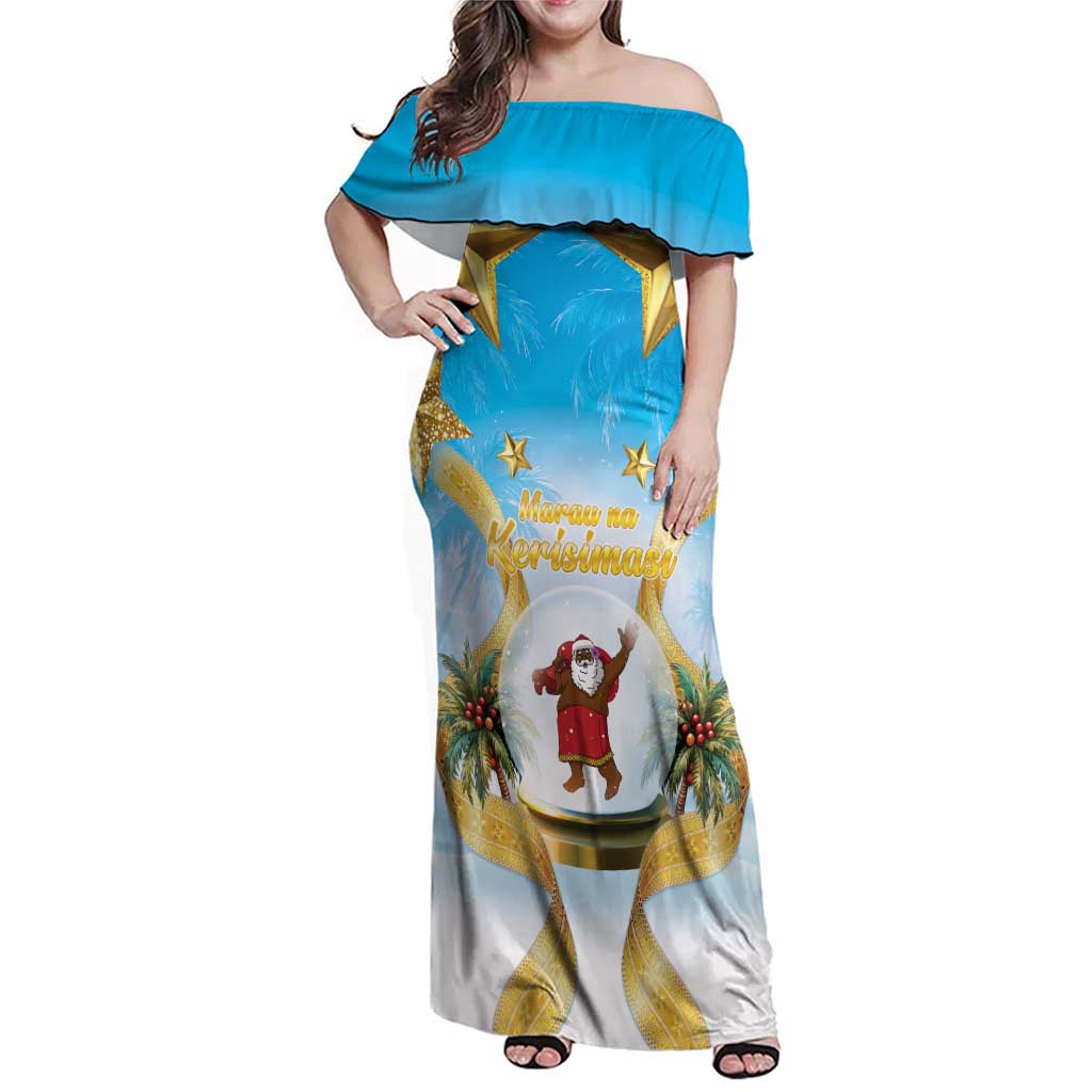 Fiji Christmas Family Matching Off Shoulder Maxi Dress and Hawaiian Shirt Snow Globe With Fijian Santa LT05