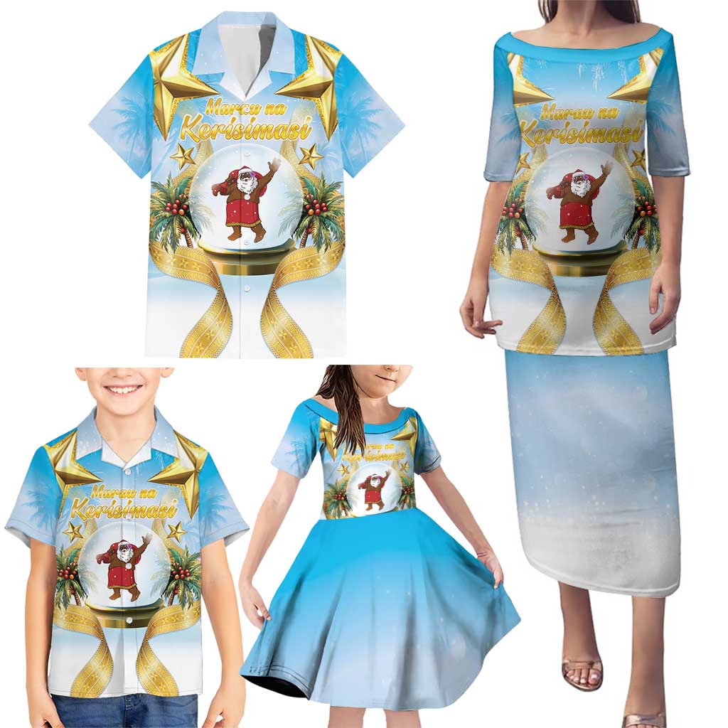 Fiji Christmas Family Matching Puletasi and Hawaiian Shirt Snow Globe With Fijian Santa LT05