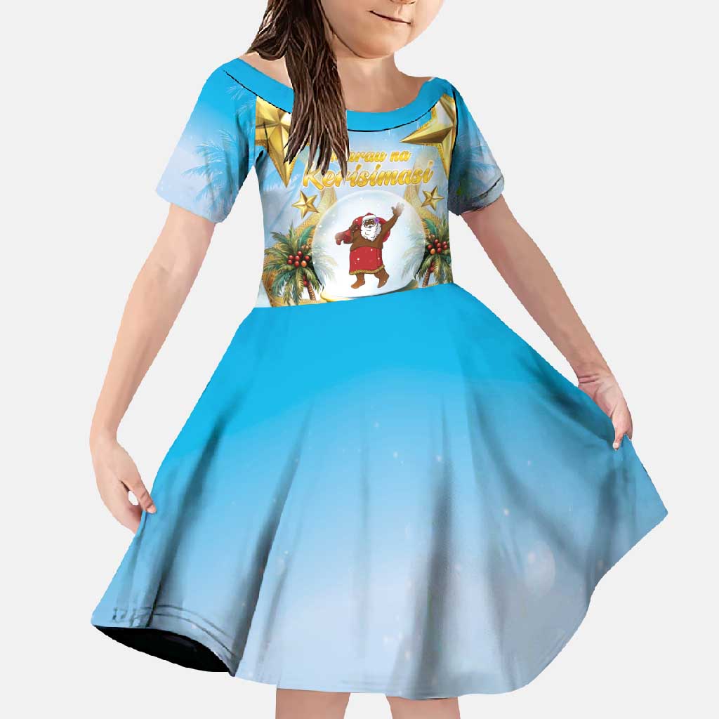 Fiji Christmas Family Matching Short Sleeve Bodycon Dress and Hawaiian Shirt Snow Globe With Fijian Santa LT05