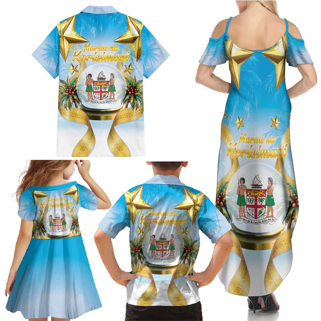 Fiji Christmas Family Matching Summer Maxi Dress and Hawaiian Shirt Snow Globe With Fijian Santa LT05