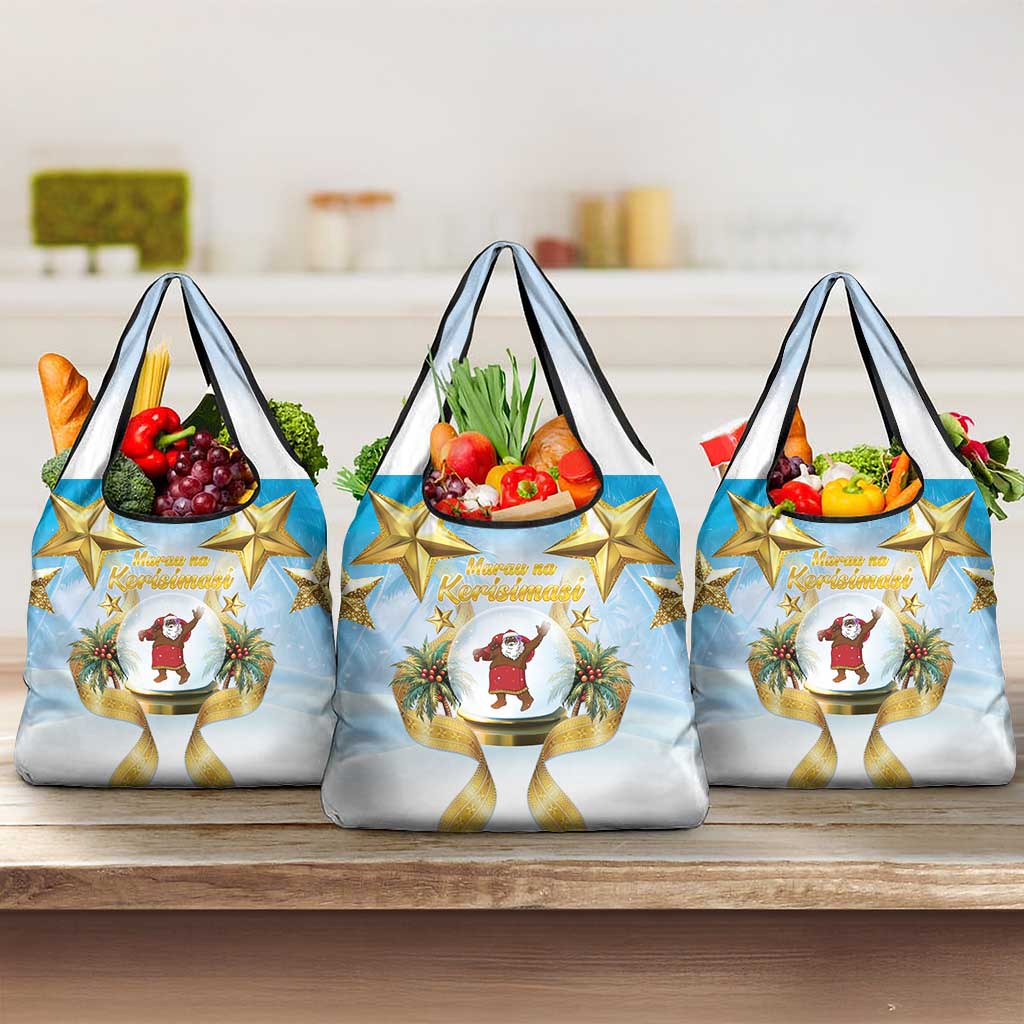 Fiji Christmas Grocery Bag Snow Globe With Fijian Santa LT05 3-pack One Size Blue - Polynesian Pride
