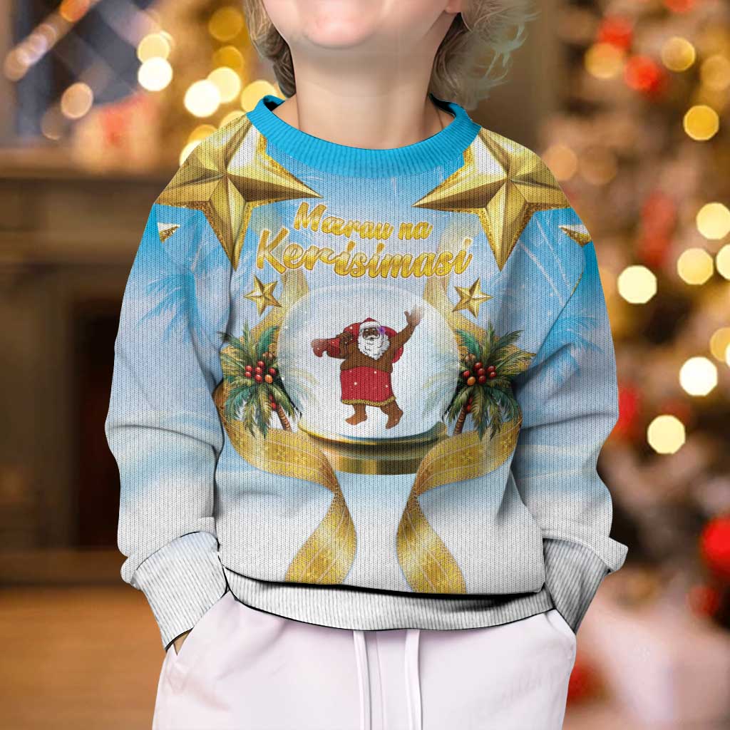 Fiji Christmas Kid Ugly Christmas Sweater Snow Globe With Fijian Santa - Polynesian Pride