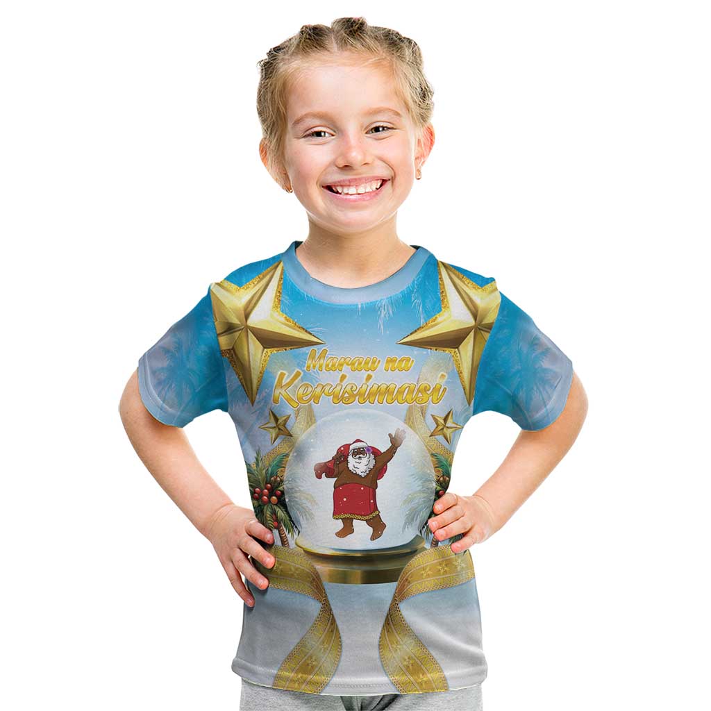 Fiji Christmas Kid T Shirt Snow Globe With Fijian Santa LT05 Blue - Polynesian Pride