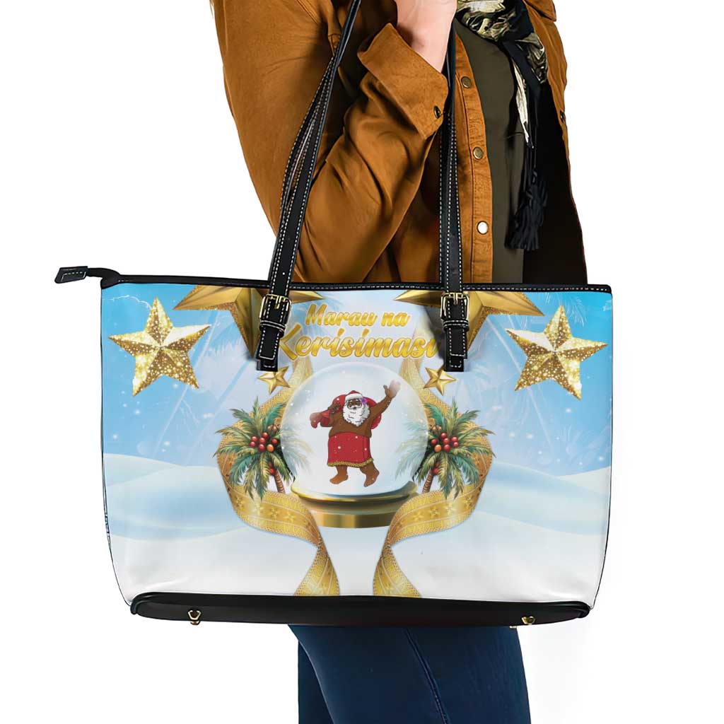 Fiji Christmas Leather Tote Bag Snow Globe With Fijian Santa LT05