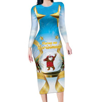 Fiji Christmas Long Sleeve Bodycon Dress Snow Globe With Fijian Santa LT05