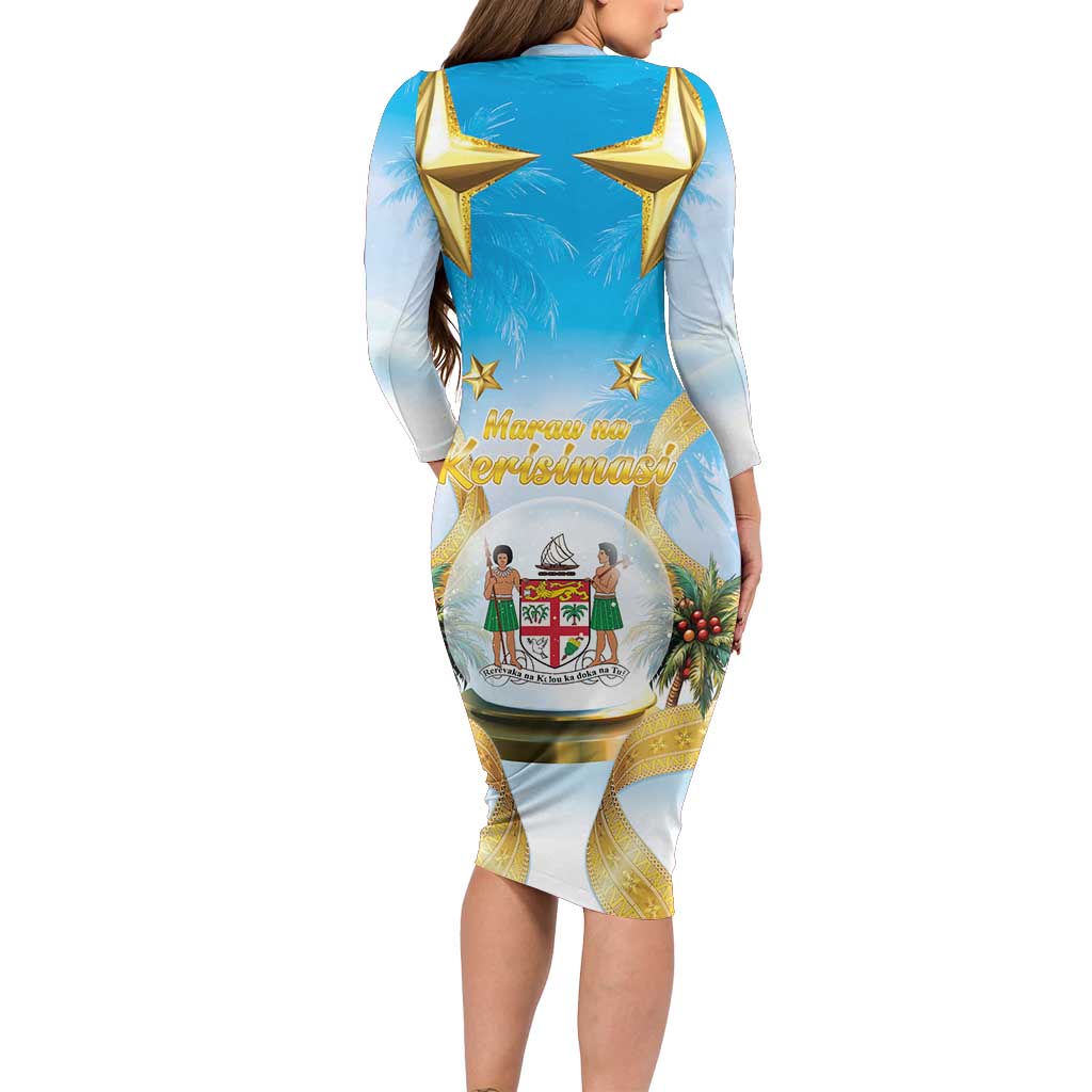 Fiji Christmas Long Sleeve Bodycon Dress Snow Globe With Fijian Santa LT05