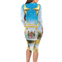 Fiji Christmas Long Sleeve Bodycon Dress Snow Globe With Fijian Santa LT05