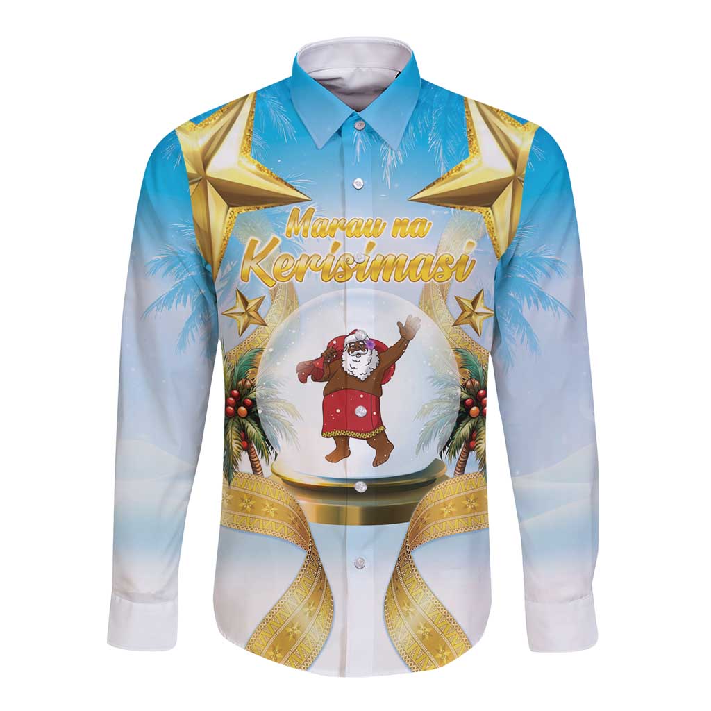 Fiji Christmas Long Sleeve Button Shirt Snow Globe With Fijian Santa LT05