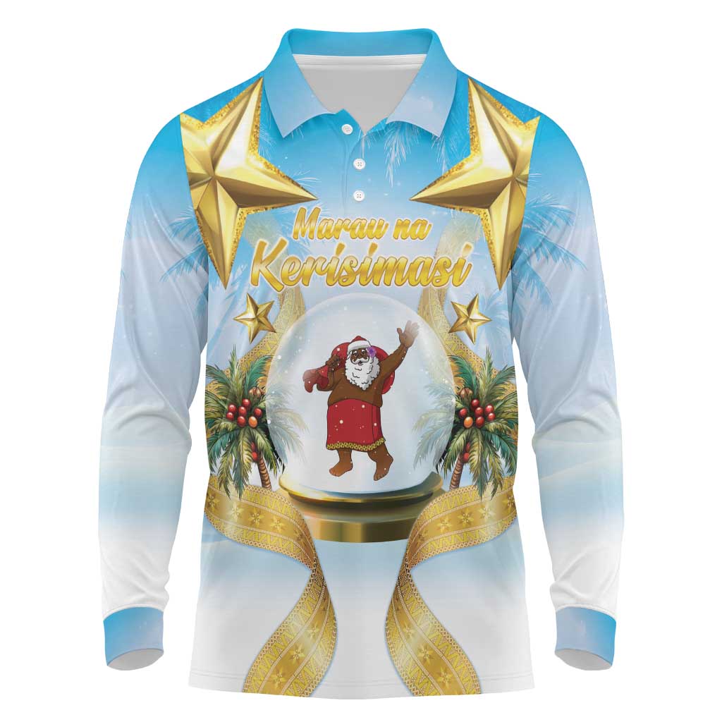 Fiji Christmas Long Sleeve Polo Shirt Snow Globe With Fijian Santa LT05