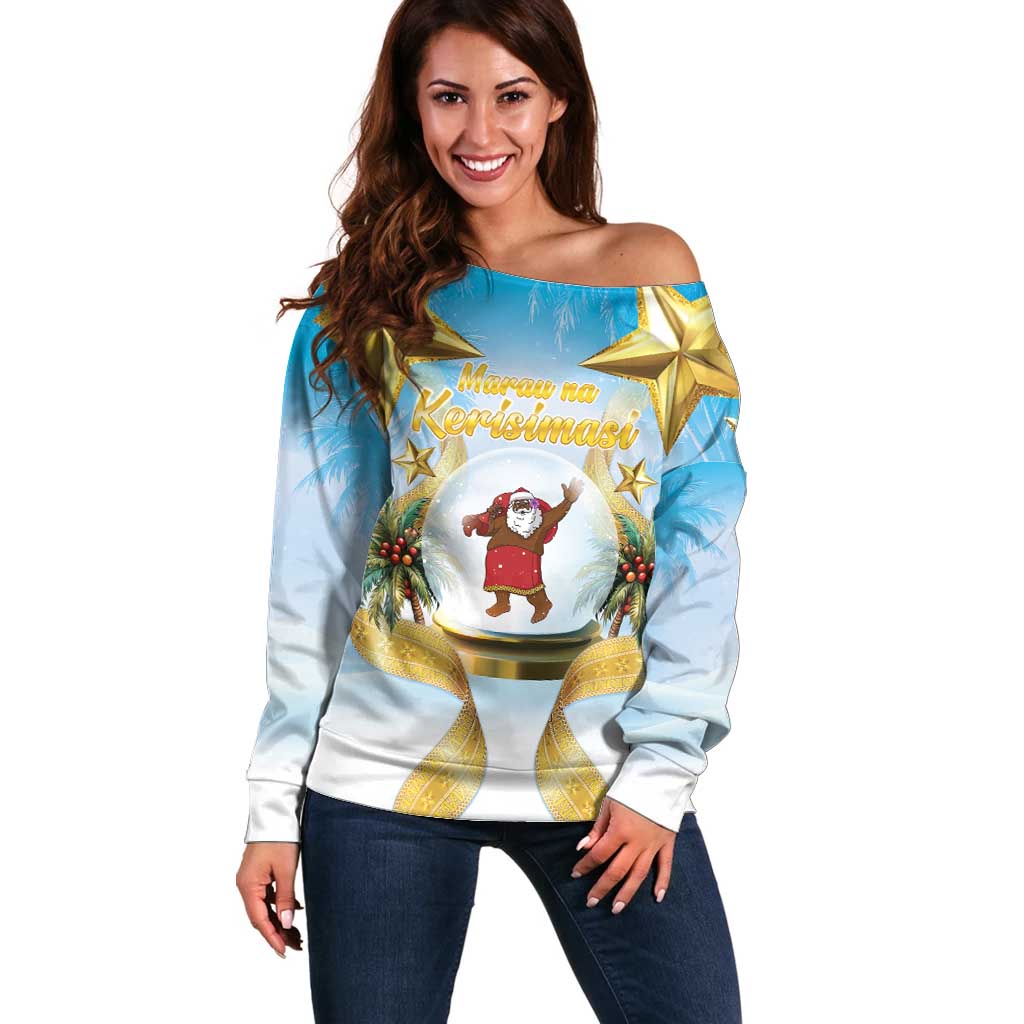 Fiji Christmas Off Shoulder Sweater Snow Globe With Fijian Santa LT05