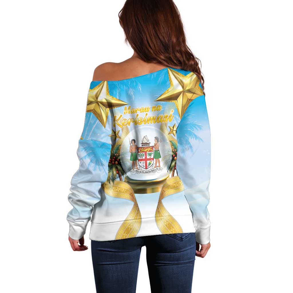 Fiji Christmas Off Shoulder Sweater Snow Globe With Fijian Santa LT05