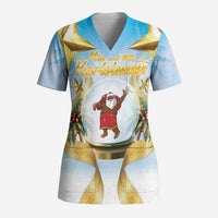 Fiji Christmas Scrub Top Snow Globe With Fijian Santa LT05 Adult Blue - Polynesian Pride